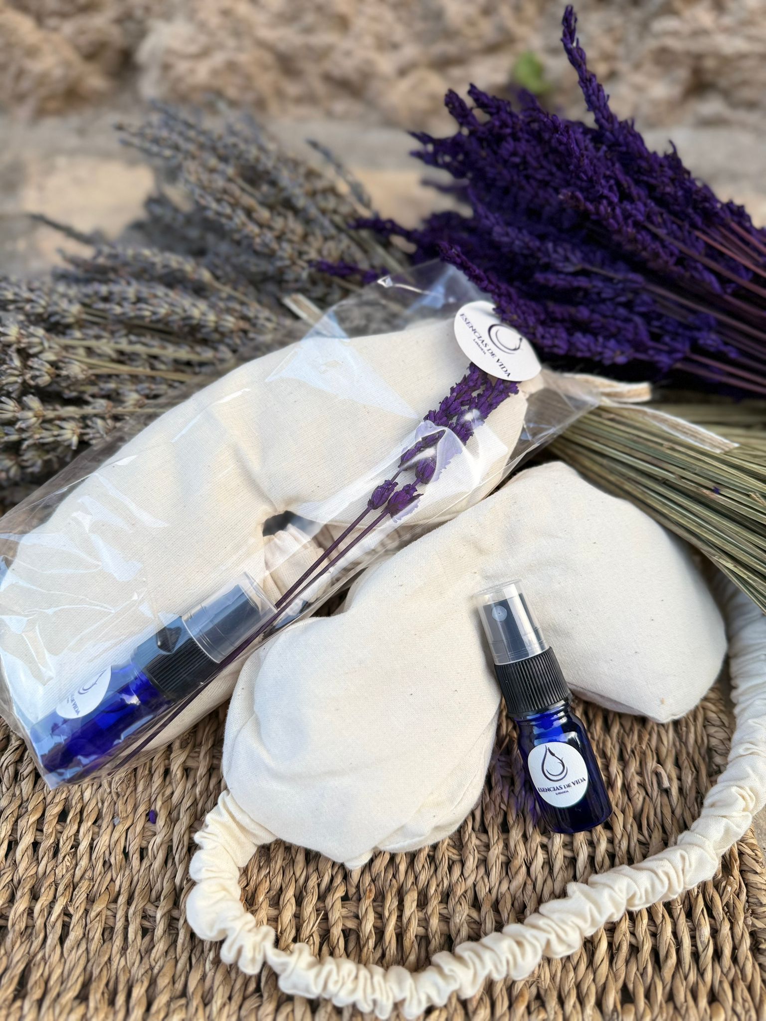 Antifaz de algodón natural + Aceite esencial de lavandin 5ml